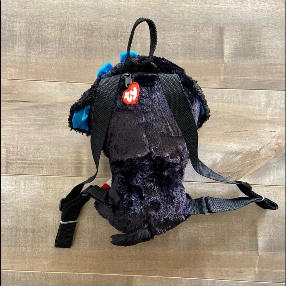 Ty Tracey Black & White Poodle with Blue Bow Backpack